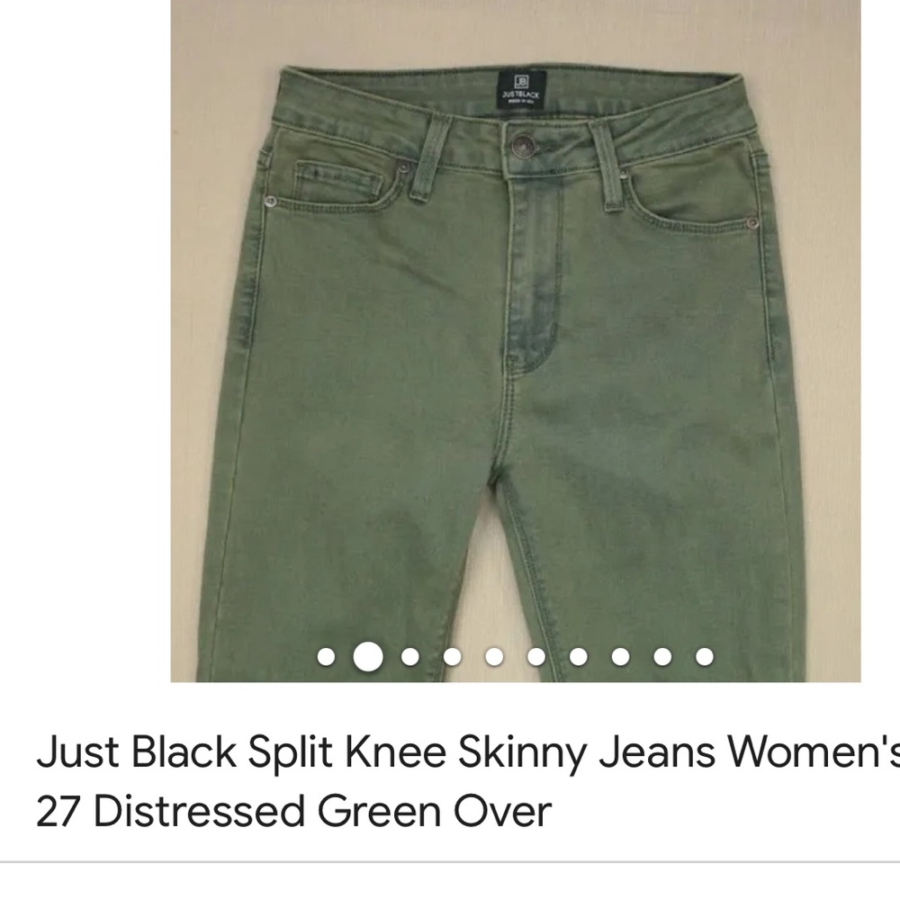 Just Black Split Knee Skinny Jeans Women's 27 Distressed Green Over Dye Denim